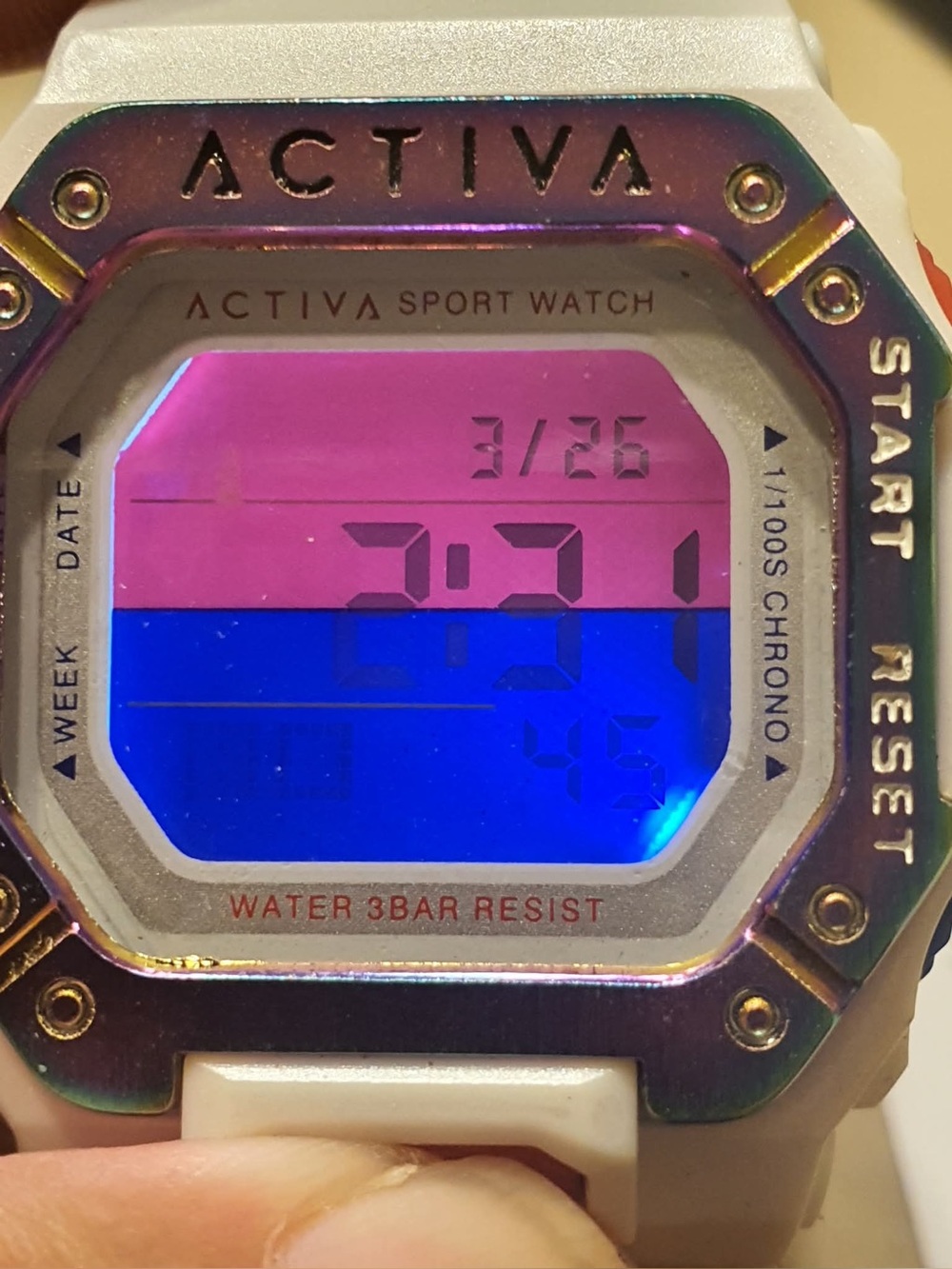 Activa Red,White,Blue, Iridescent Digital Alarm Chrono Women's Watch